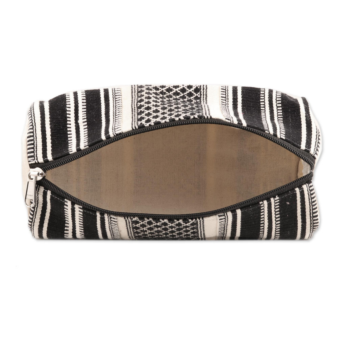 Black and White Hand Woven Cotton Travel Case from India - Scintillating Desire