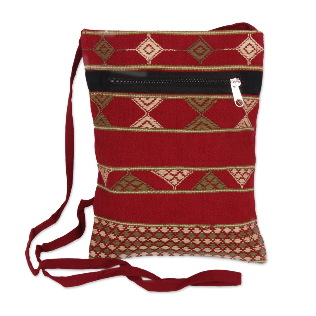 Deep Red Olive and Yellow Hand Woven Passport Bag from India - Kaleidoscope Traveler