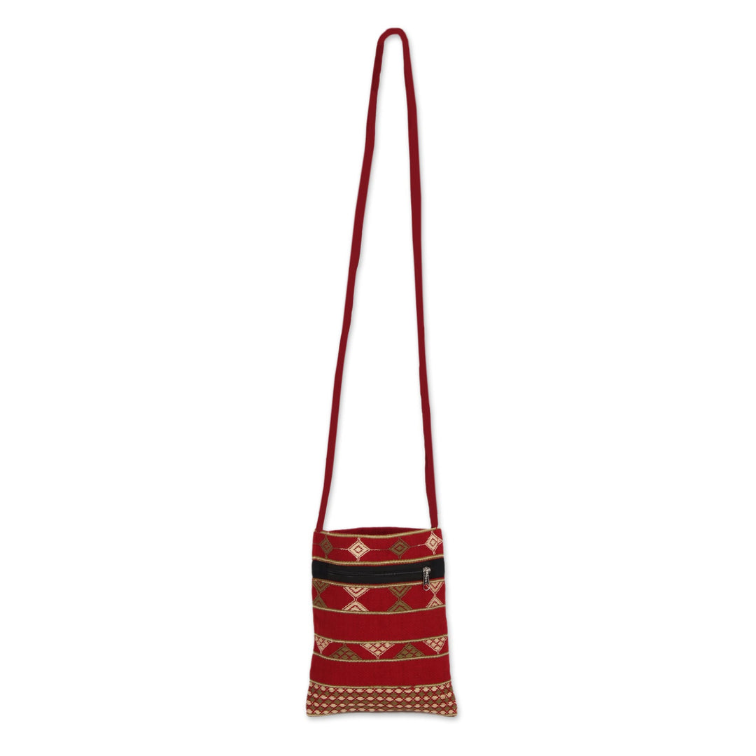 Deep Red Olive and Yellow Hand Woven Passport Bag from India - Kaleidoscope Traveler