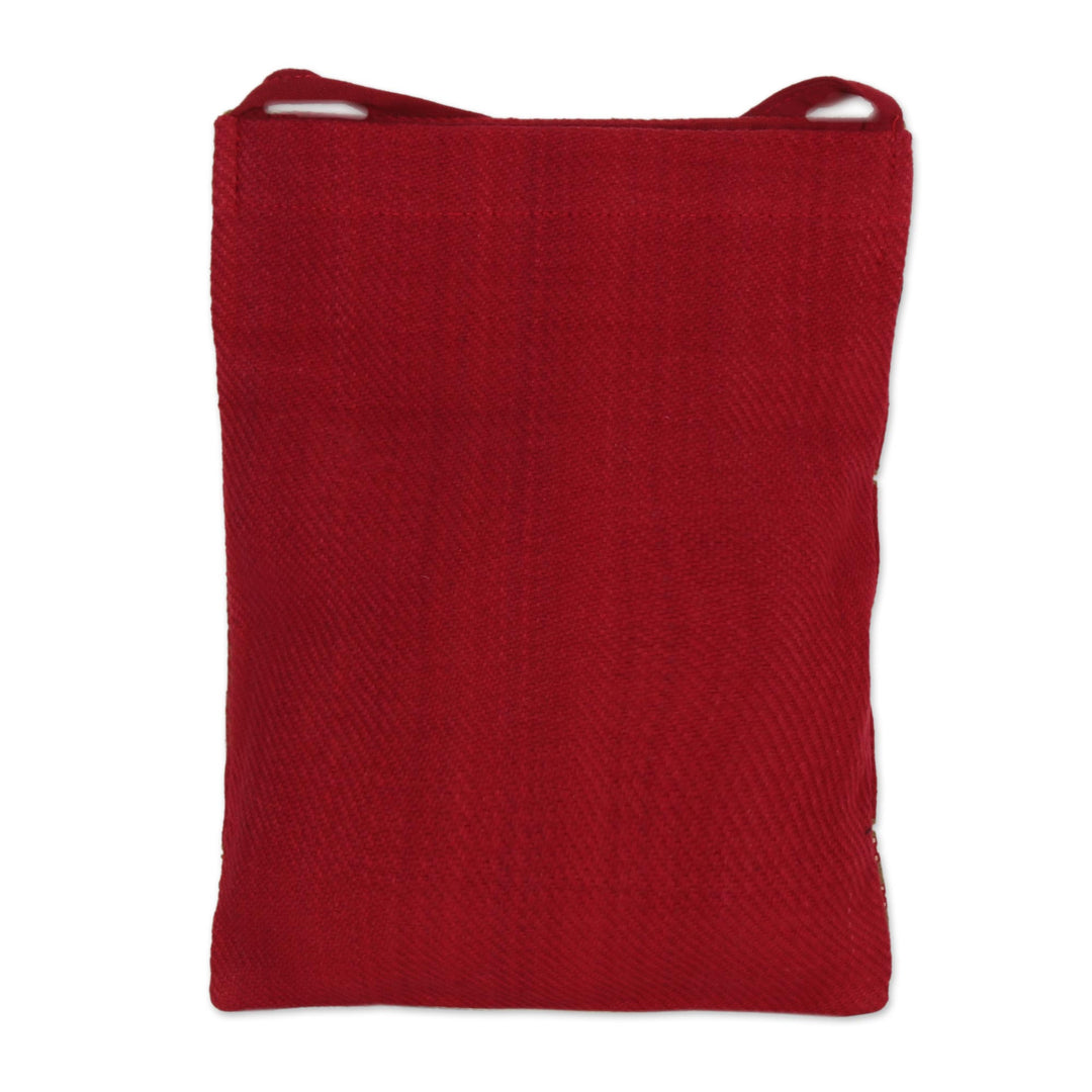 Deep Red Olive and Yellow Hand Woven Passport Bag from India - Kaleidoscope Traveler