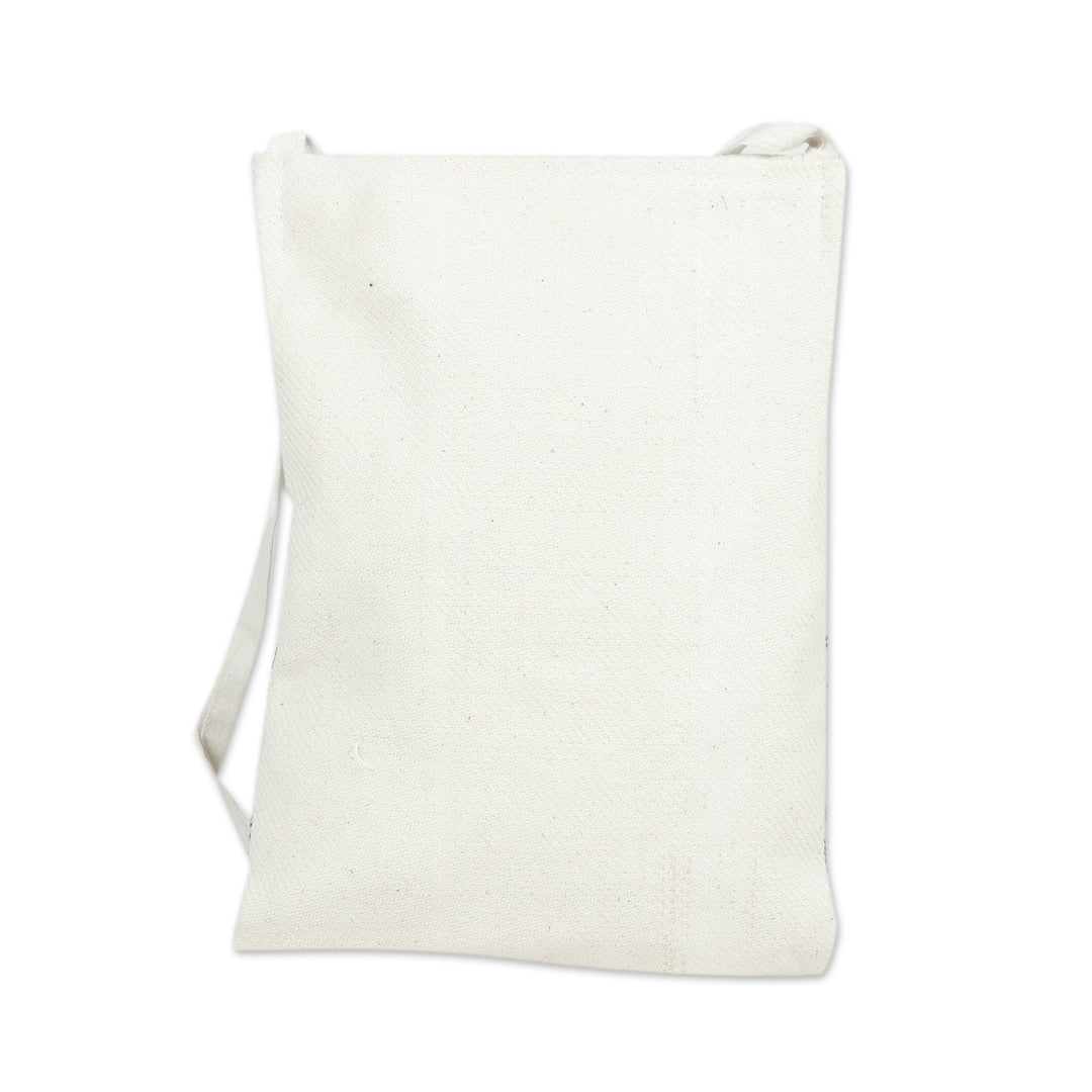 Light Beige and Black Hand Woven Passport Bag from India - Kaleidoscope Traveler in Ivory