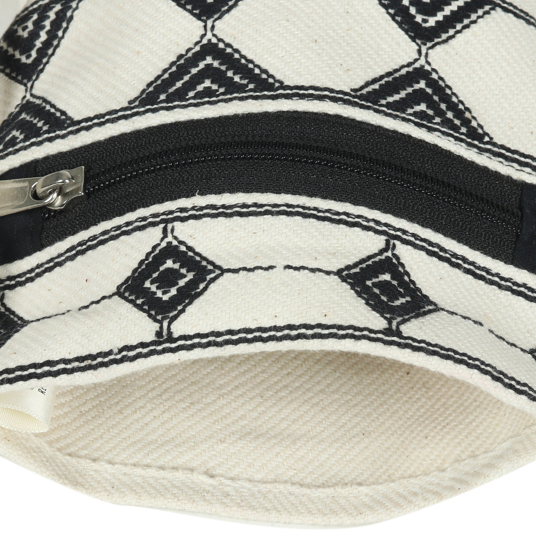 Light Beige and Black Hand Woven Passport Bag from India - Kaleidoscope Traveler in Ivory