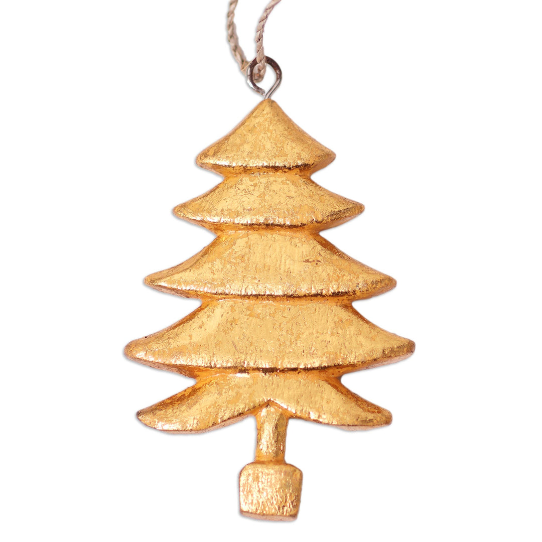 Four Gold Tone Albesia Wood Tree Ornaments from Bali - Golden Trees