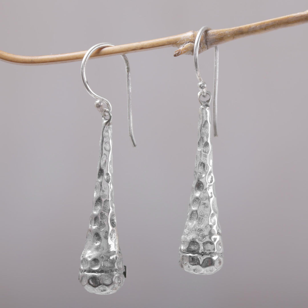 Textured 925 Sterling Silver Dangle Earrings from Bali - Beehives