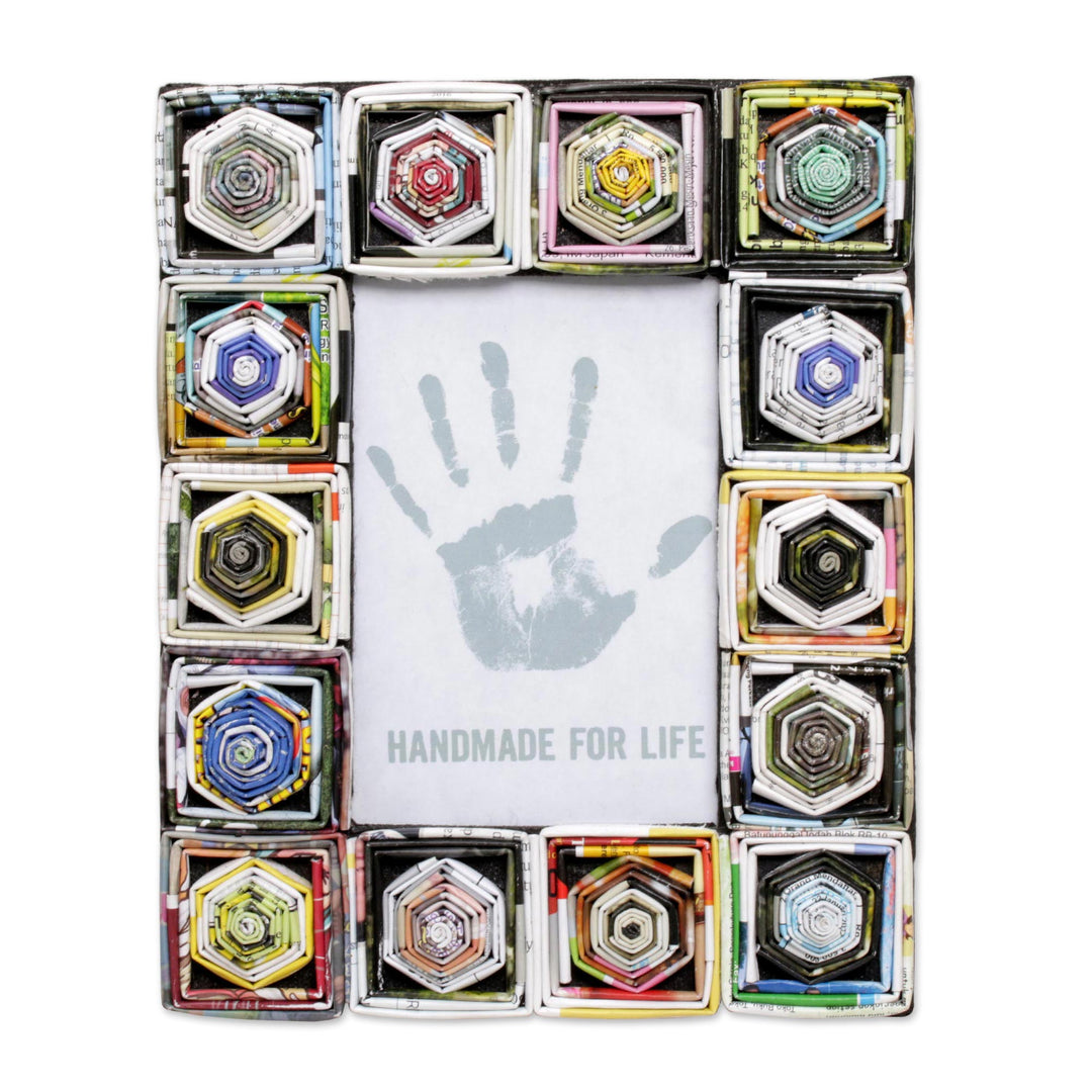 4x6 Recycled Paper Multicolored Photo Frame from Bali - Rising Temples