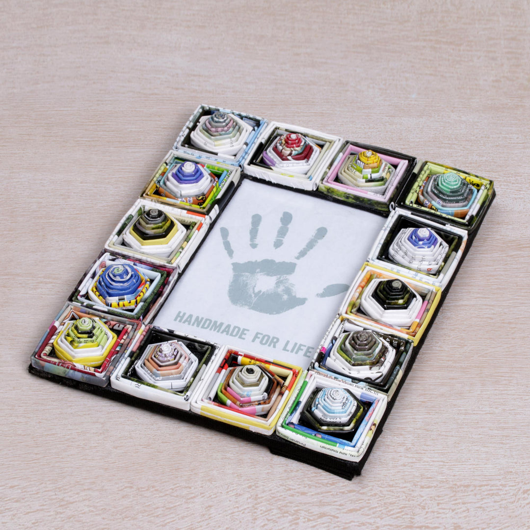 4x6 Recycled Paper Multicolored Photo Frame from Bali - Rising Temples