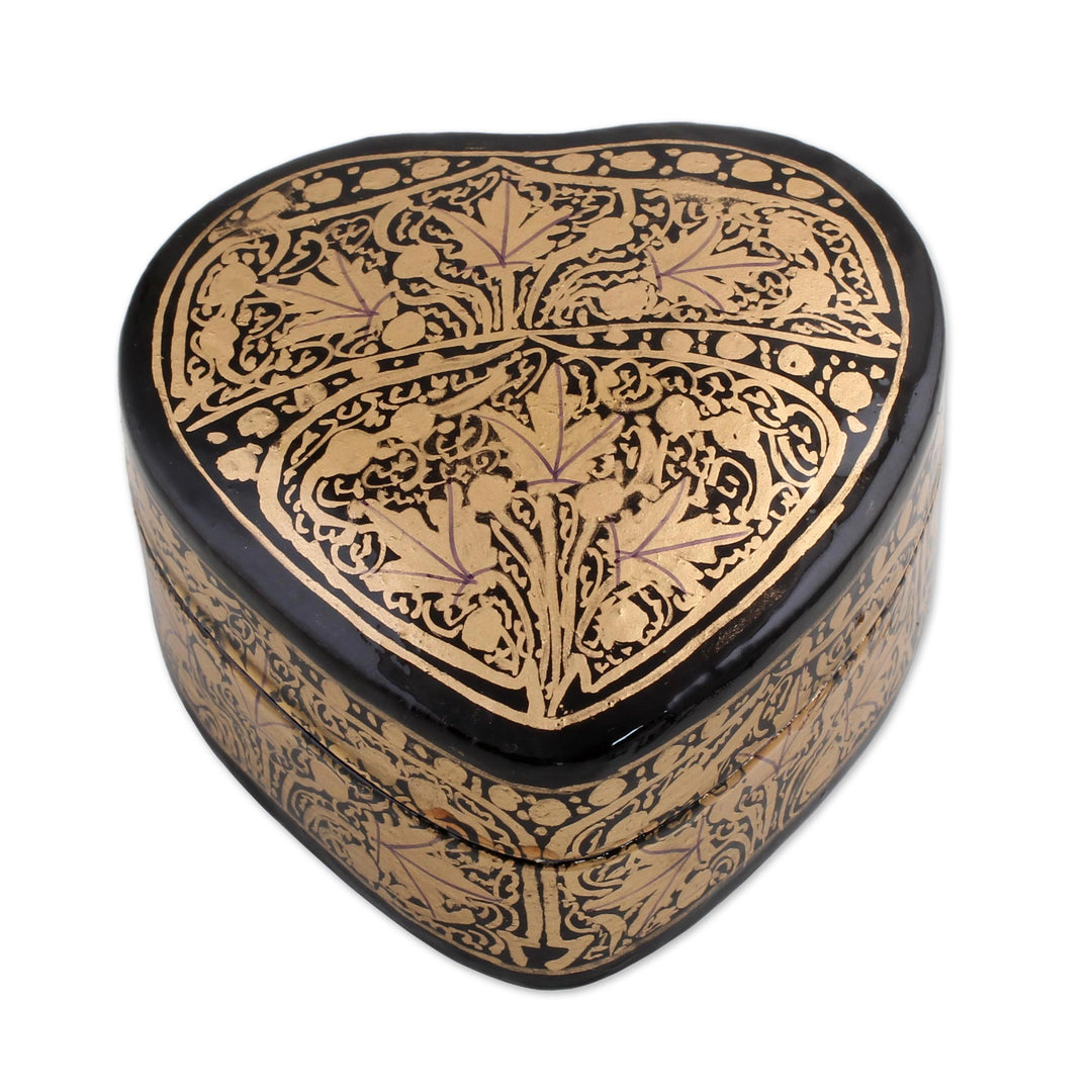 Black and Gold Papier Mache Decorative Box from India - Royal Grandeur
