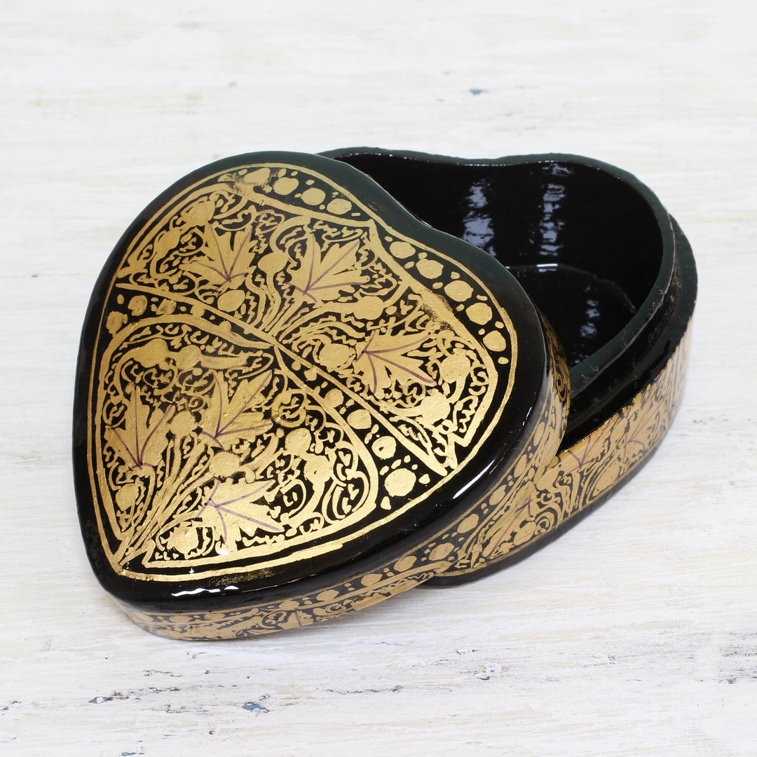 Black and Gold Papier Mache Decorative Box from India - Royal Grandeur