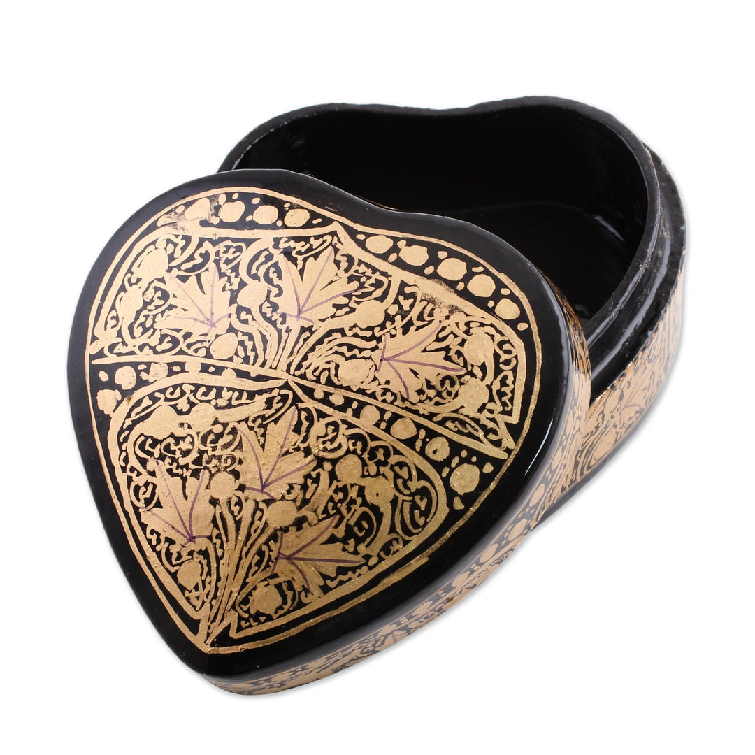 Black and Gold Papier Mache Decorative Box from India - Royal Grandeur