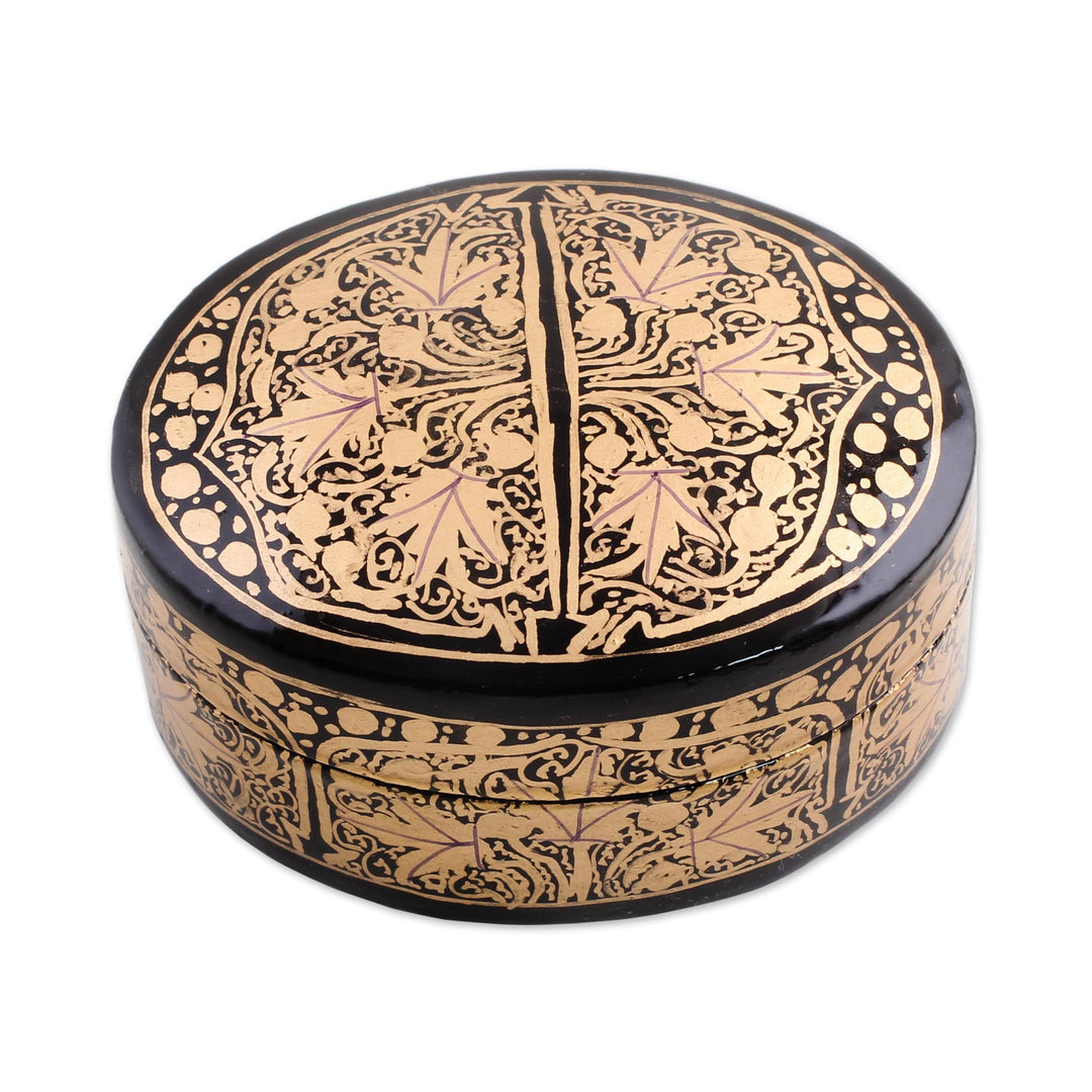Black and Gold Papier Mache Decorative Box from India - Serene Grandeur