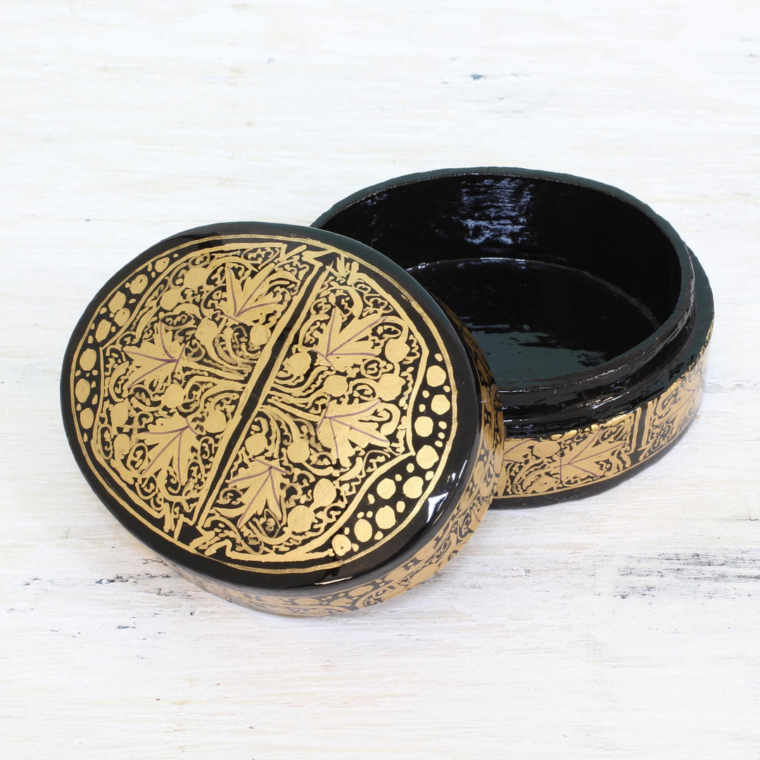 Black and Gold Papier Mache Decorative Box from India - Serene Grandeur