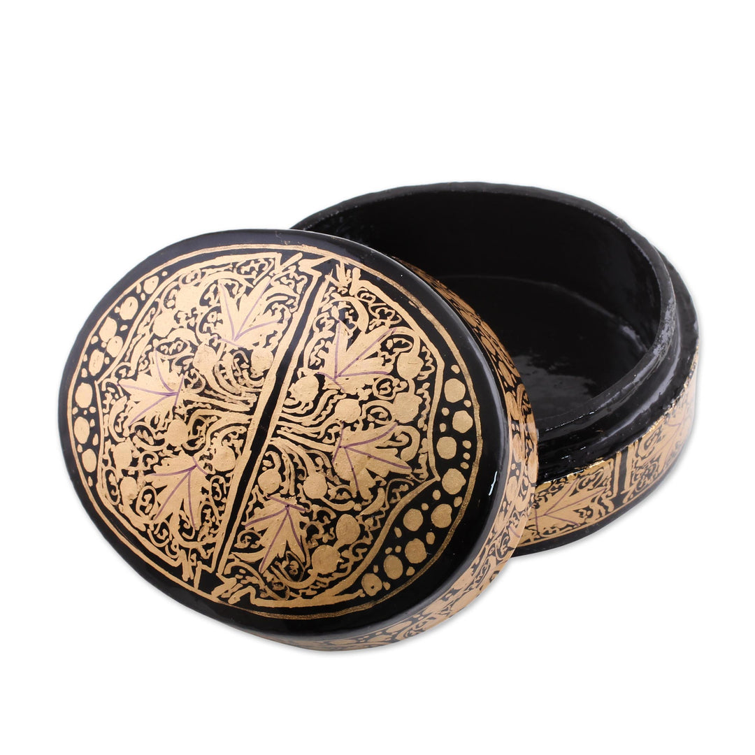 Black and Gold Papier Mache Decorative Box from India - Serene Grandeur
