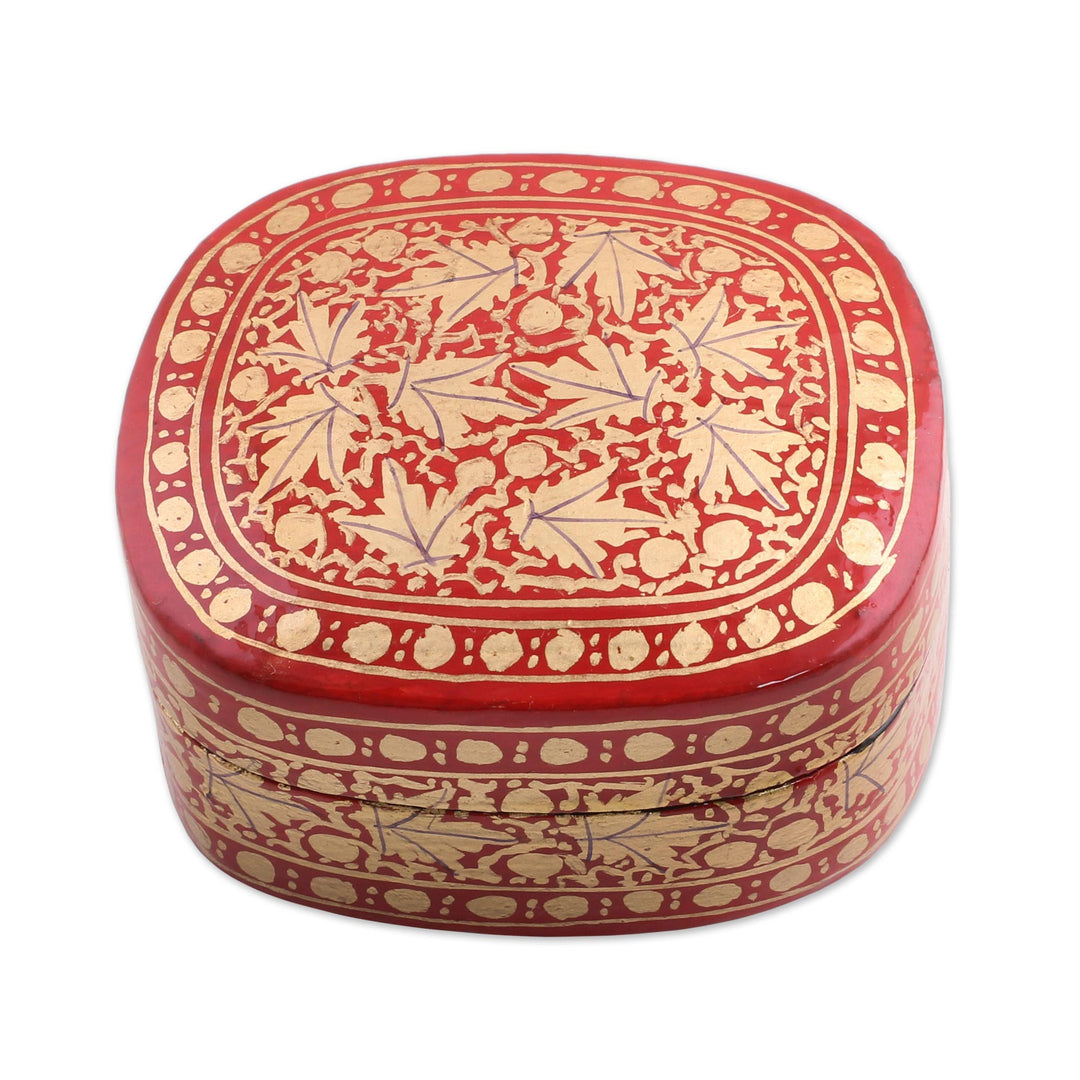 Red and Gold Papier Mache Decorative Box from India - Graceful Vermilion