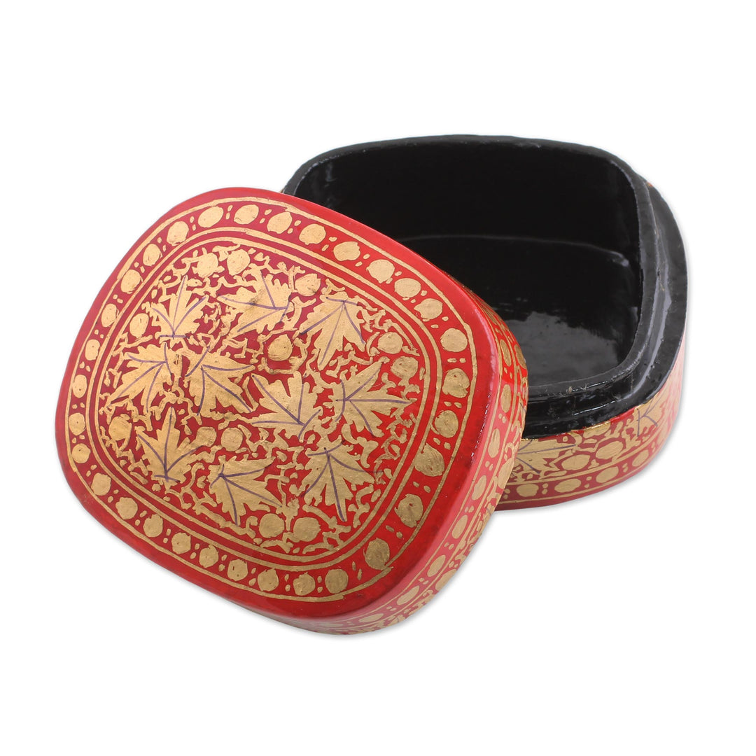 Red and Gold Papier Mache Decorative Box from India - Graceful Vermilion