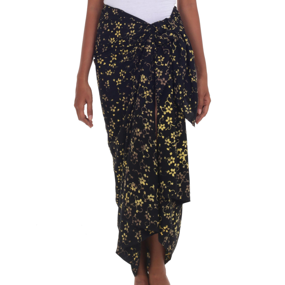 Hand Stamped 100% Rayon Floral Batik Sarong from Indonesia - Bright Petals