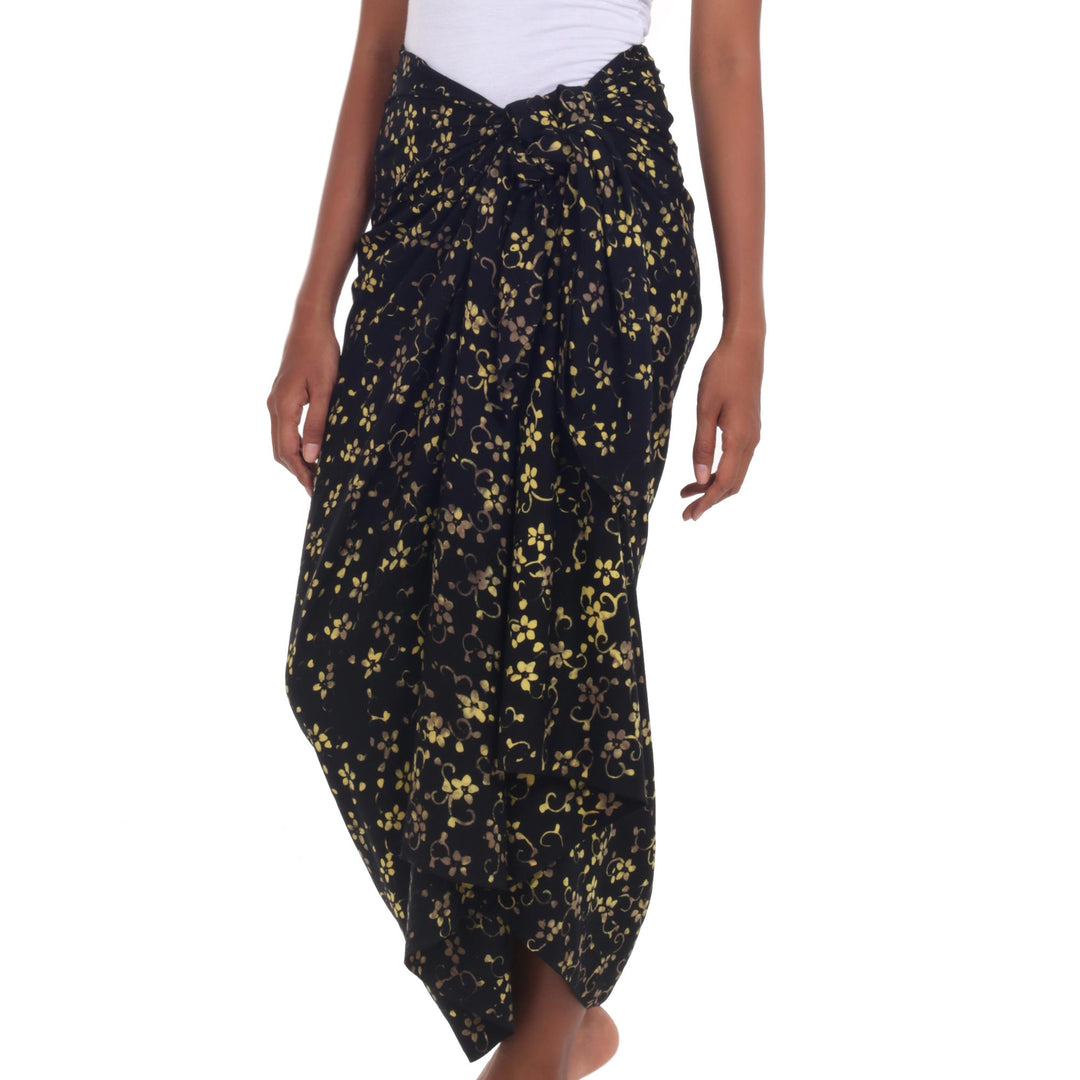 Hand Stamped 100% Rayon Floral Batik Sarong from Indonesia - Bright Petals