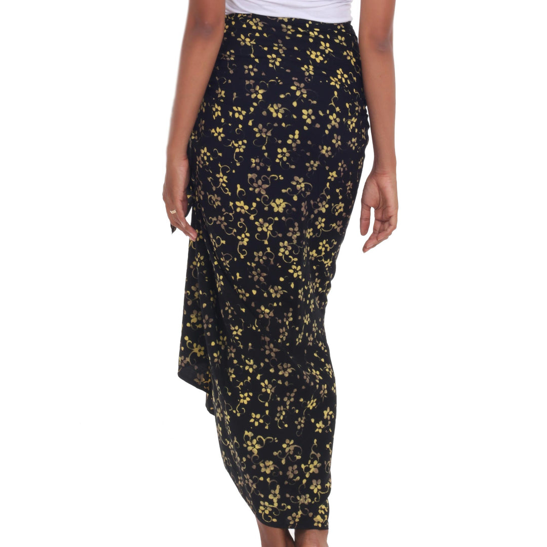 Hand Stamped 100% Rayon Floral Batik Sarong from Indonesia - Bright Petals