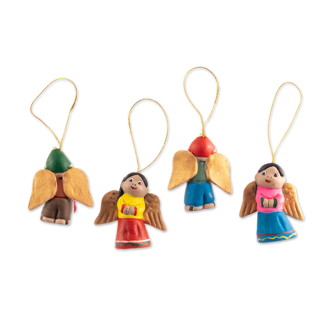 Set of Four Handcrafted Ceramic Angel Ornaments from Peru - Sweet Angels