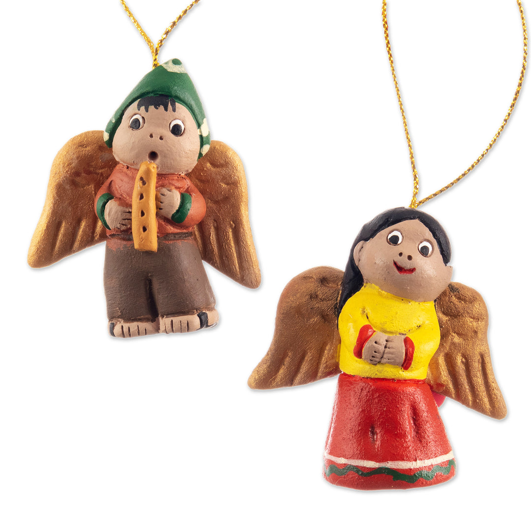 Set of Four Handcrafted Ceramic Angel Ornaments from Peru - Sweet Angels