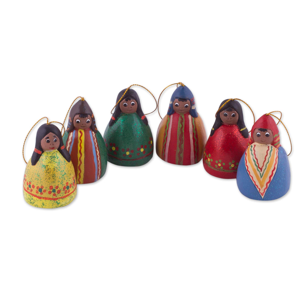 Set of Six Handcrafted Ceramic Bell Ornaments from Peru - Enchanting Bells
