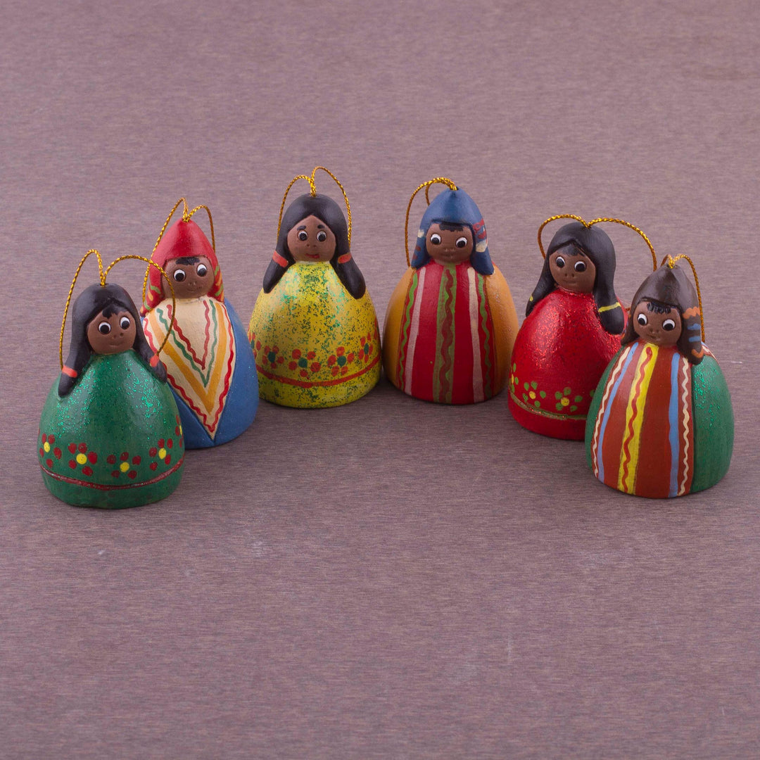 Set of Six Handcrafted Ceramic Bell Ornaments from Peru - Enchanting Bells
