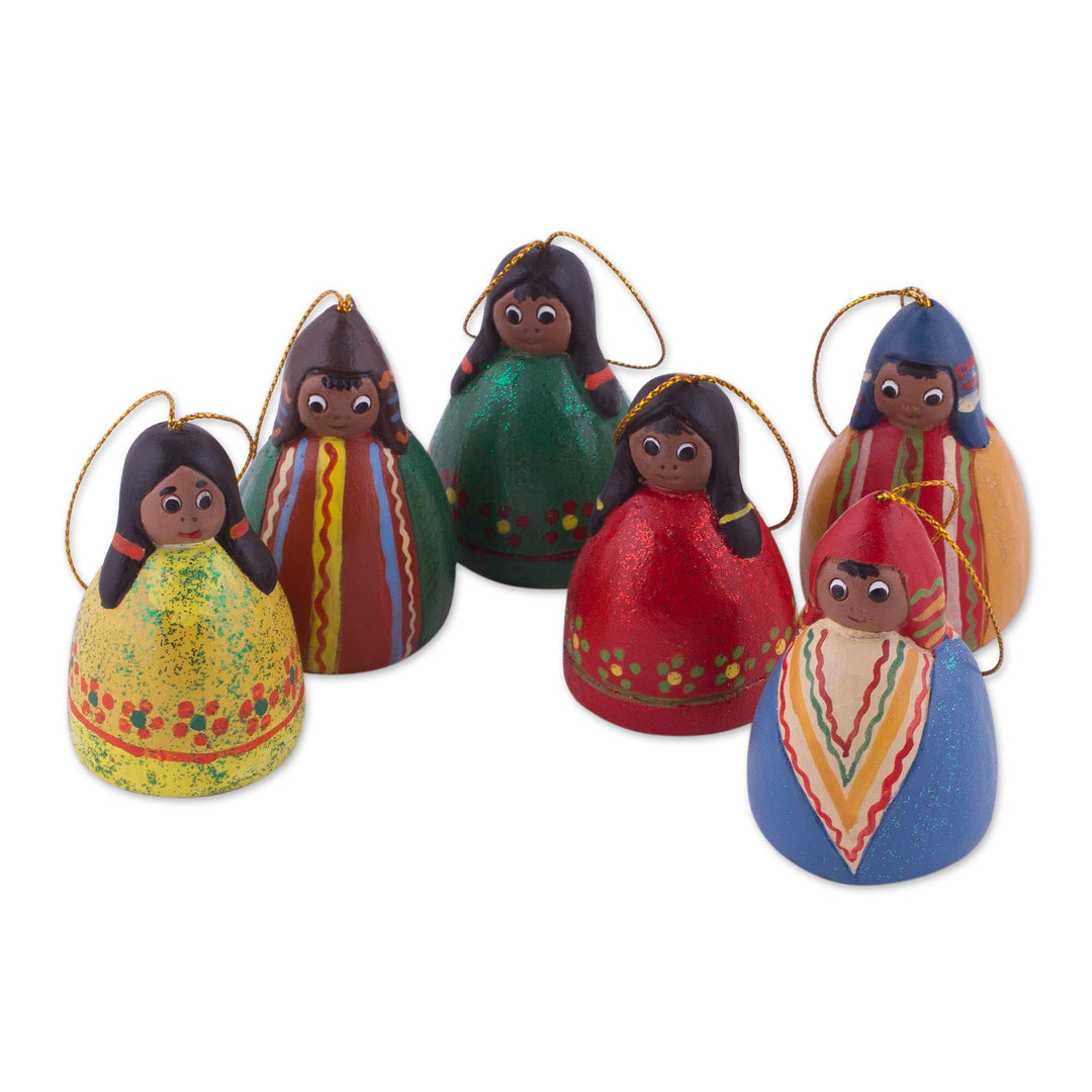 Set of Six Handcrafted Ceramic Bell Ornaments from Peru - Enchanting Bells
