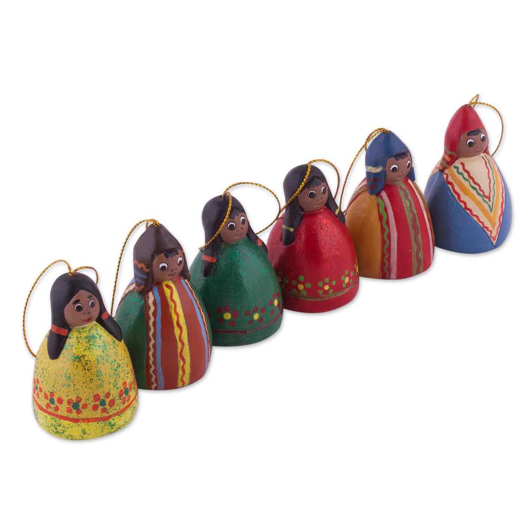 Set of Six Handcrafted Ceramic Bell Ornaments from Peru - Enchanting Bells