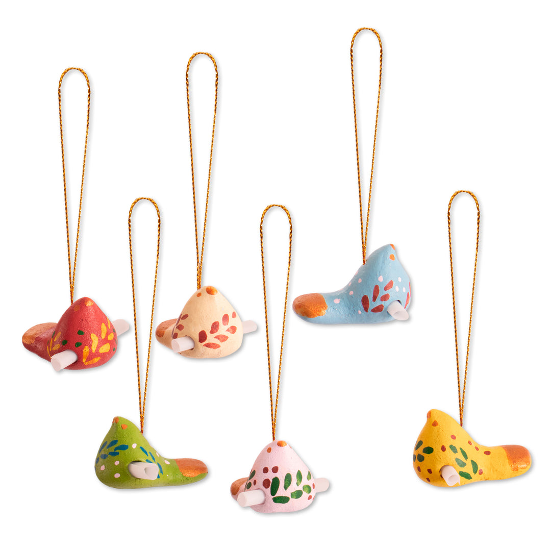 6 Handcrafted Christmas Dove Ceramic Messenger Ornaments - Christmas Messengers