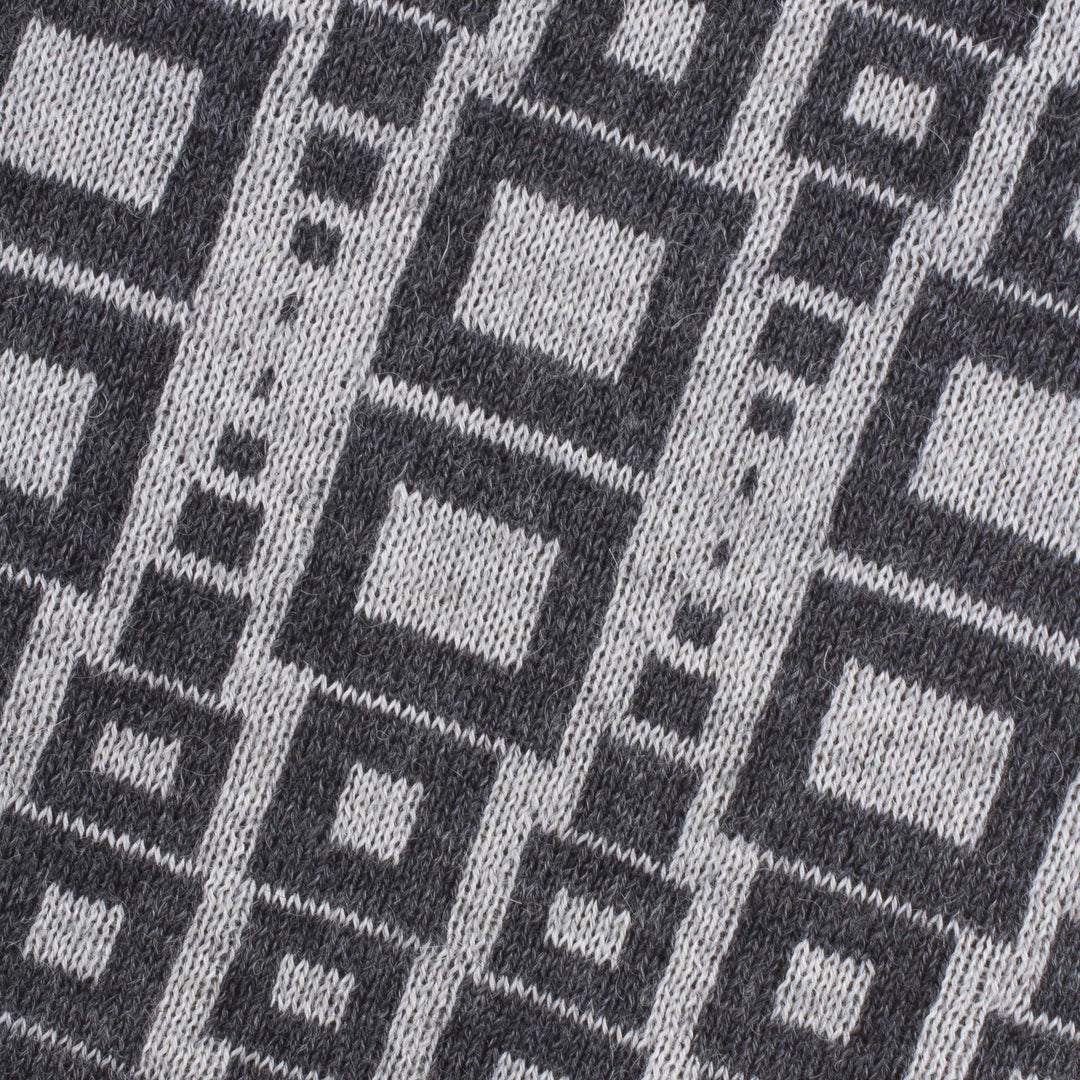 Alpaca Blend Scarf in Pearl Grey and Slate from Peru - Andean Windows in Slate