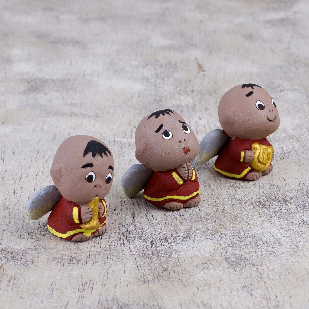 Set of 3 Petite Ceramic Christmas Angel Figurines - Little Angel Choir