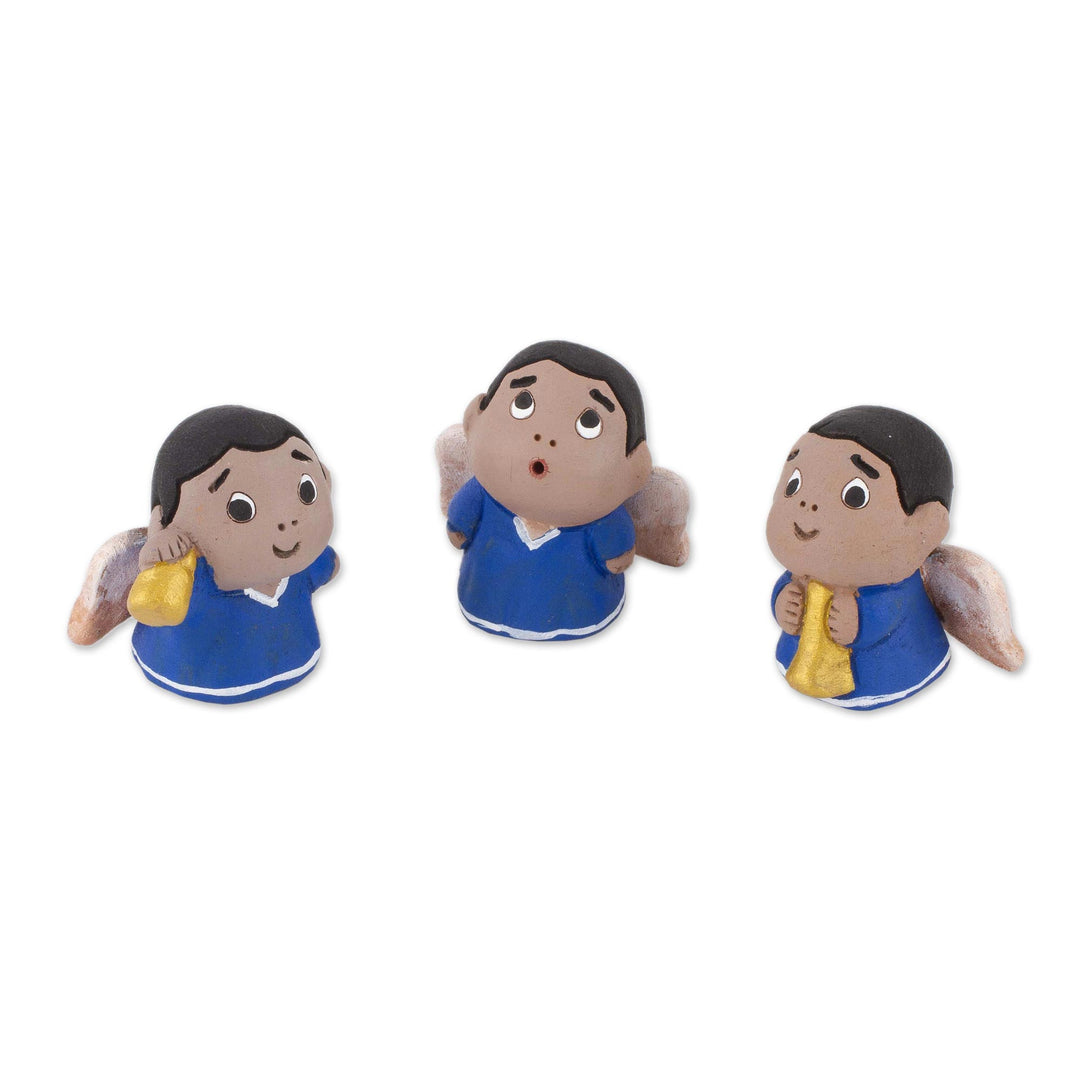 Petite Ceramic Angel Figurines in Blue Robes (Set of 3) - Little Angel Musicians