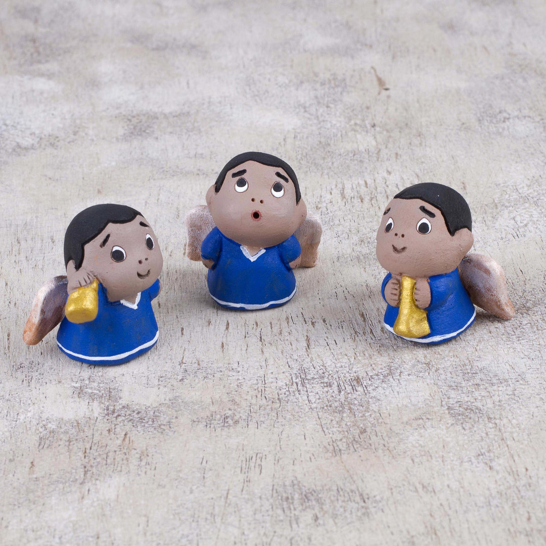Petite Ceramic Angel Figurines in Blue Robes (Set of 3) - Little Angel Musicians