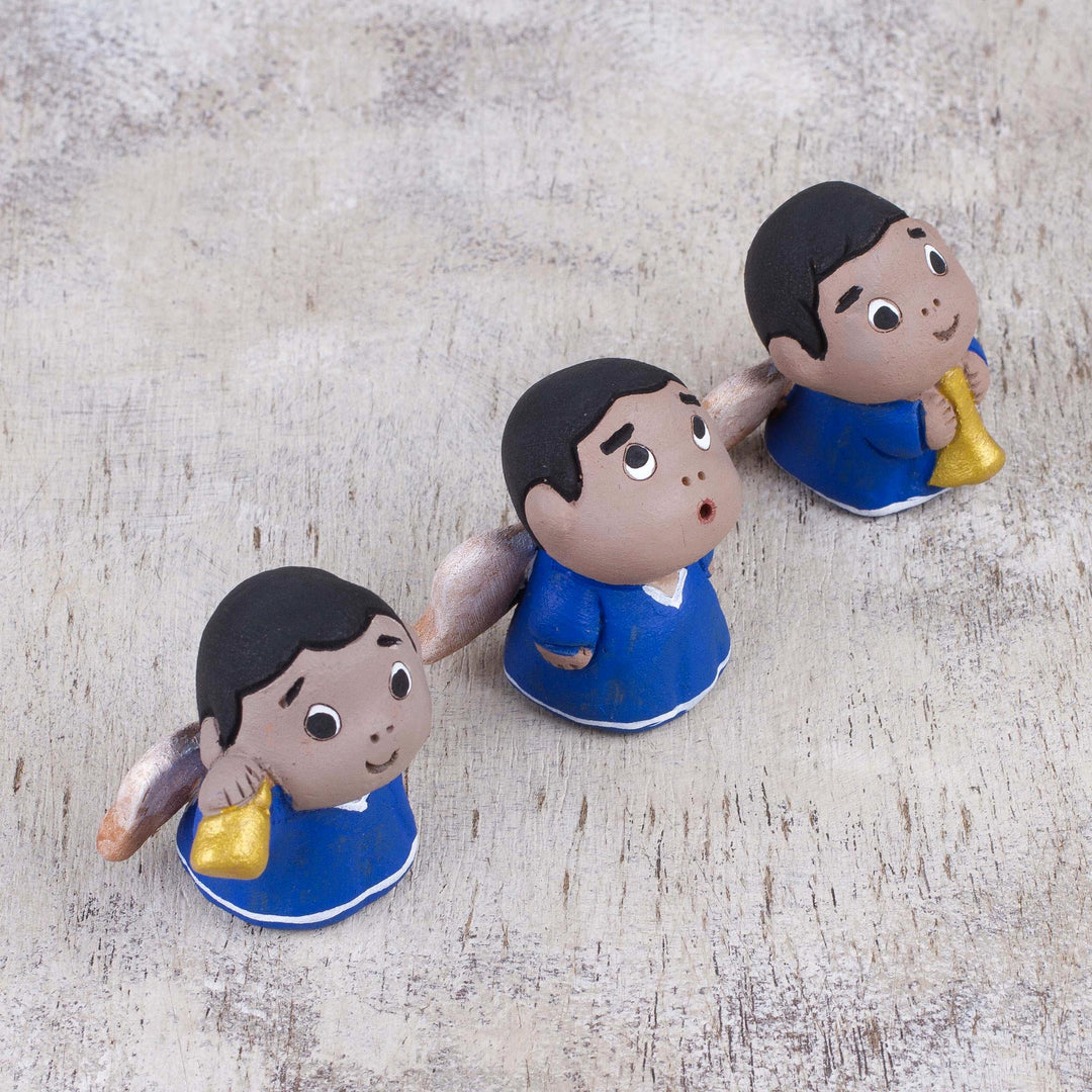 Petite Ceramic Angel Figurines in Blue Robes (Set of 3) - Little Angel Musicians