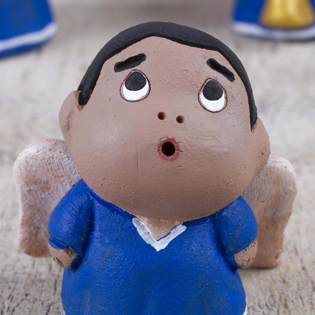 Petite Ceramic Angel Figurines in Blue Robes (Set of 3) - Little Angel Musicians