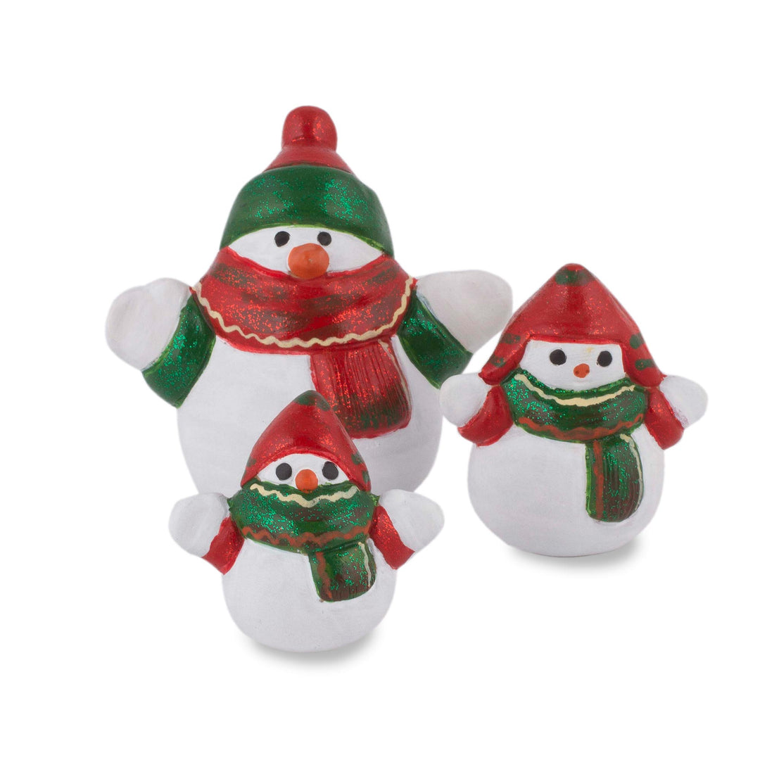 Ceramic Winter Holiday Snowman Figurines (Set of 3) - Little Snowman Family