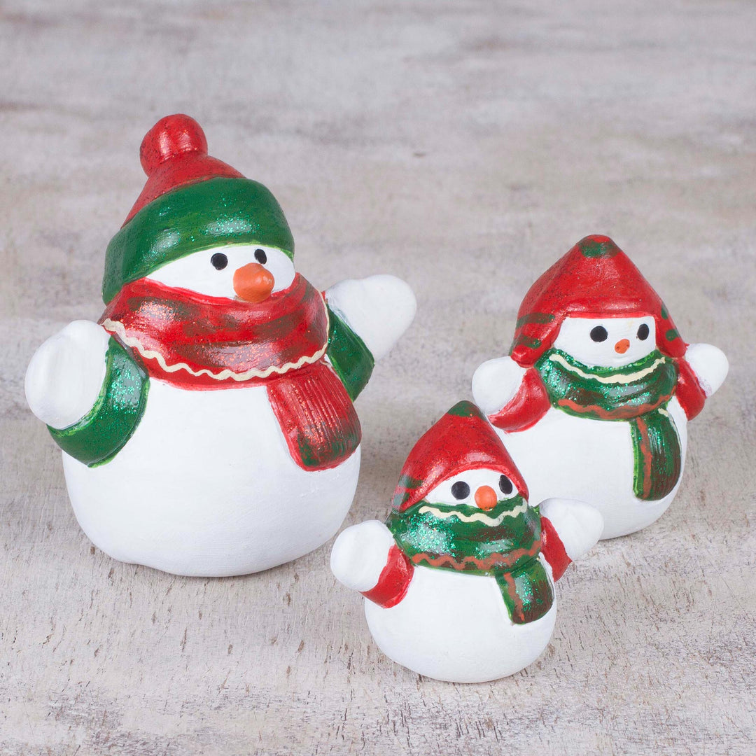 Ceramic Winter Holiday Snowman Figurines (Set of 3) - Little Snowman Family