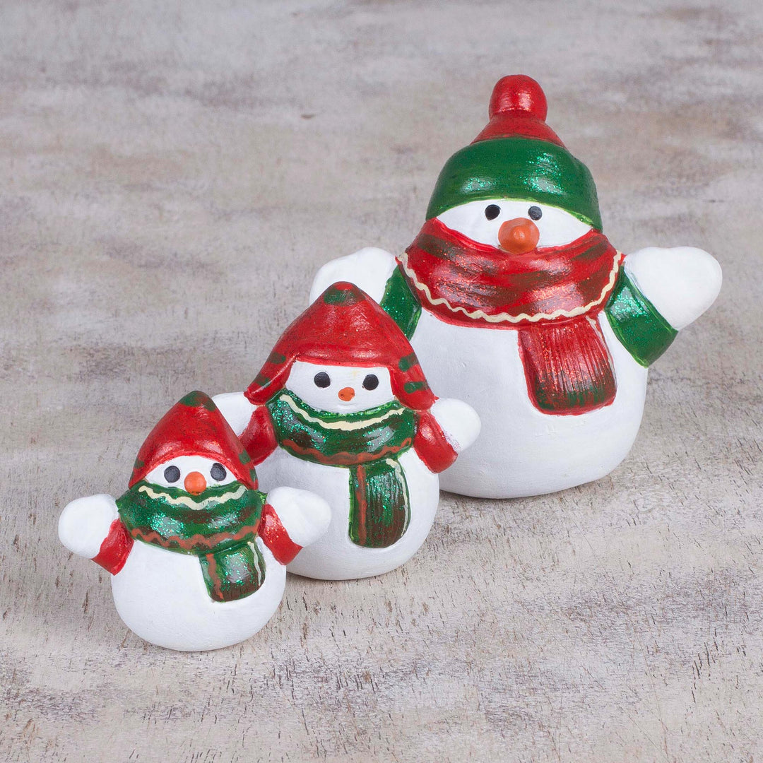 Ceramic Winter Holiday Snowman Figurines (Set of 3) - Little Snowman Family