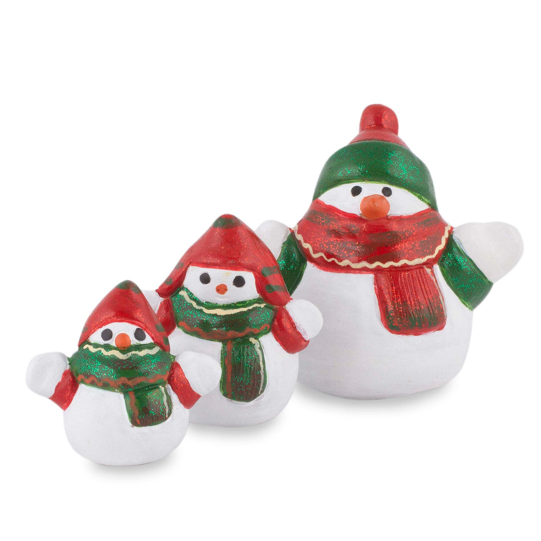 Ceramic Winter Holiday Snowman Figurines (Set of 3) - Little Snowman Family
