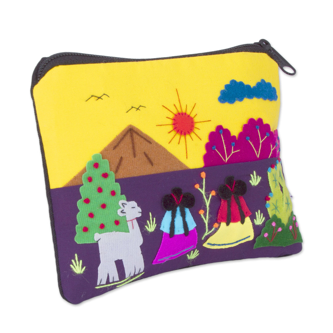 Embroidered Multicolor Cotton Blend Coin Purse from Peru - Andean Sunrise