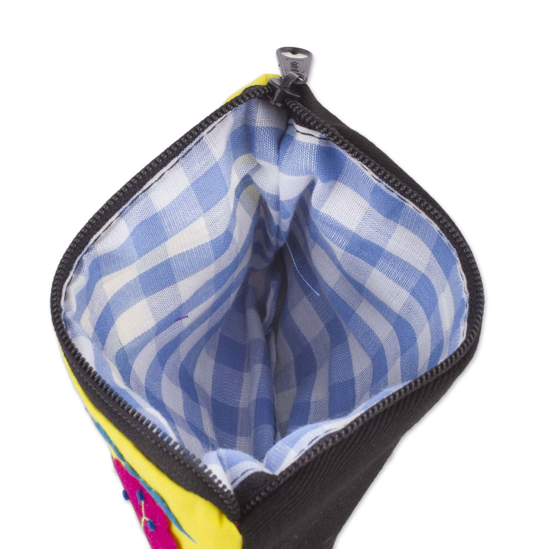 Embroidered Multicolor Cotton Blend Coin Purse from Peru - Andean Sunrise