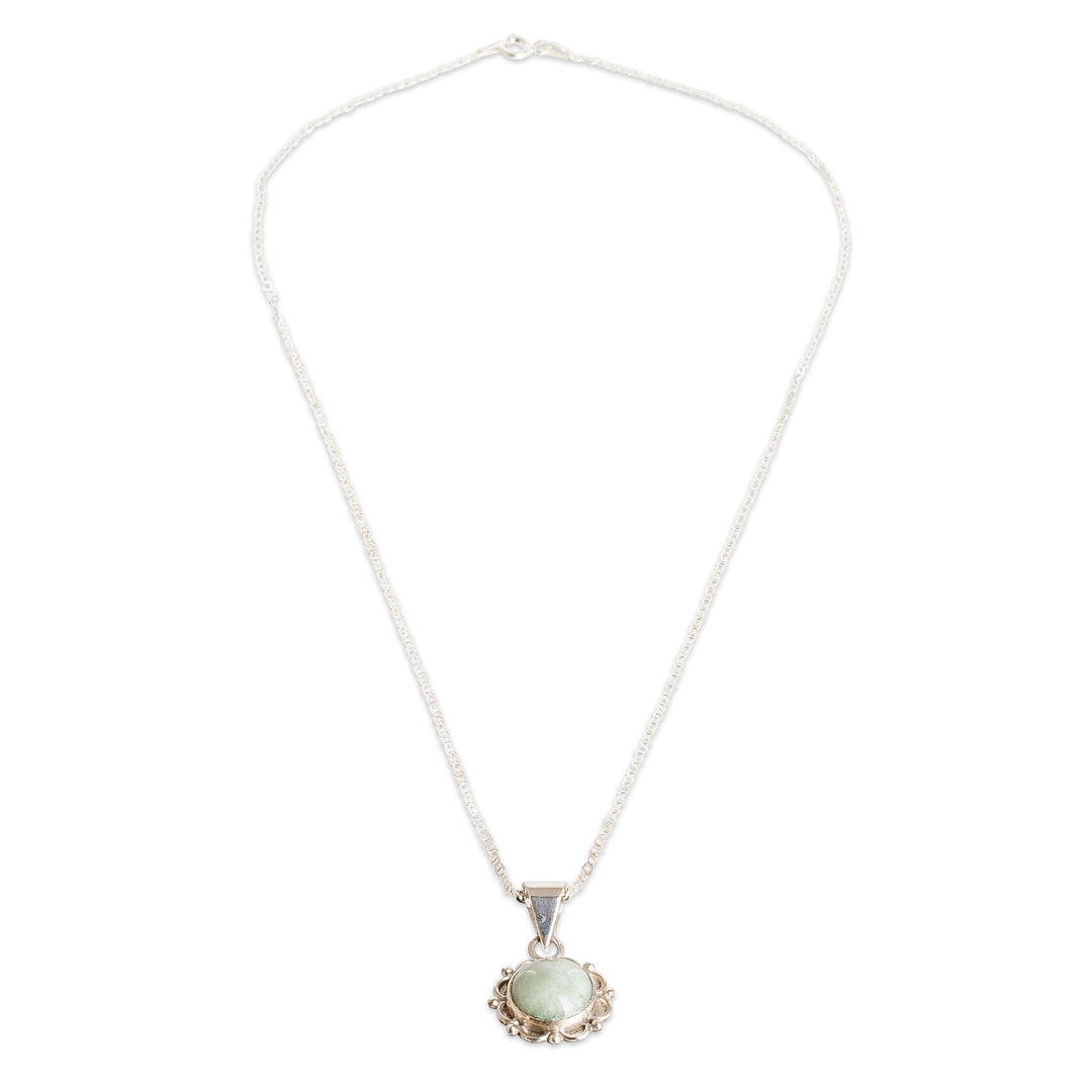 Jade and Sterling Silver Pendant Necklace from Guatemala - Light Green Forest Princess