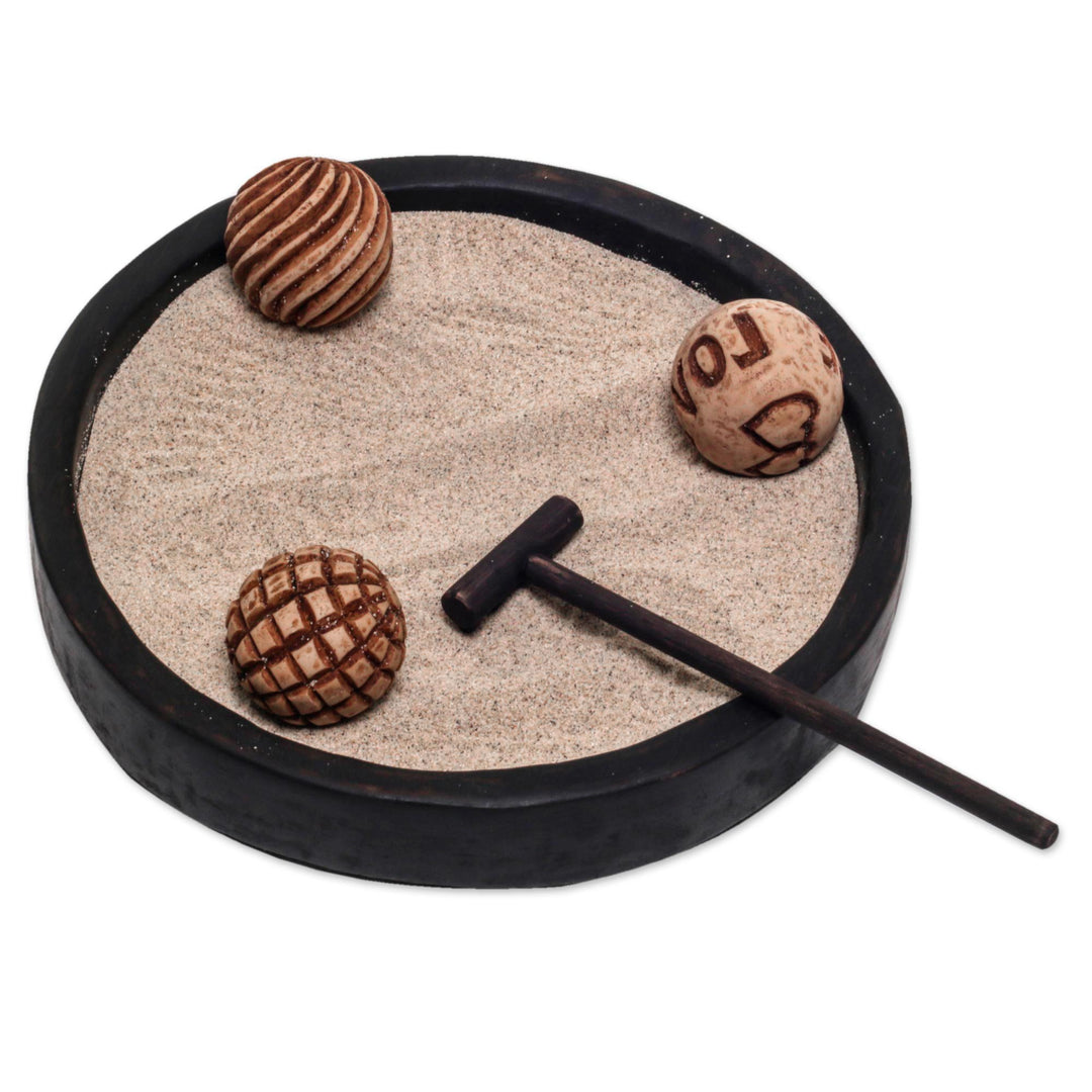 Wood Zen Garden with Rake and Balls from Bali - Meditation Romance