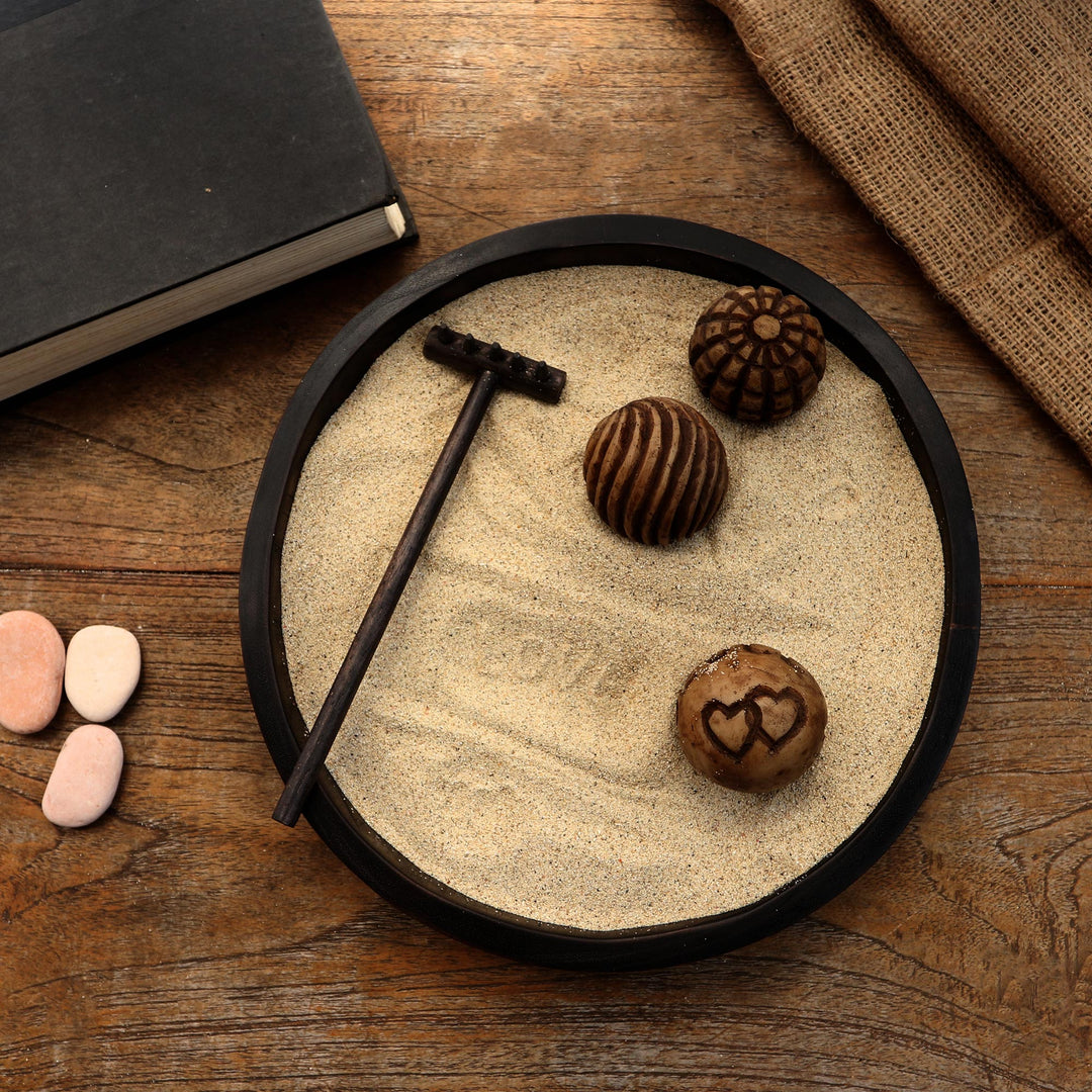 Wood Zen Garden with Rake and Balls from Bali - Meditation Romance