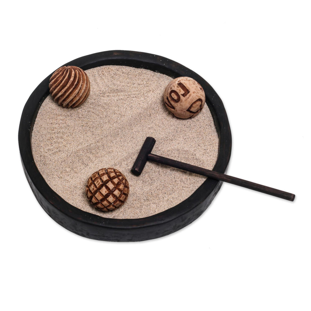 Wood Zen Garden with Rake and Balls from Bali - Meditation Romance