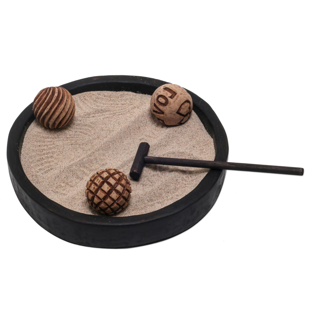 Wood Zen Garden with Rake and Balls from Bali - Meditation Romance