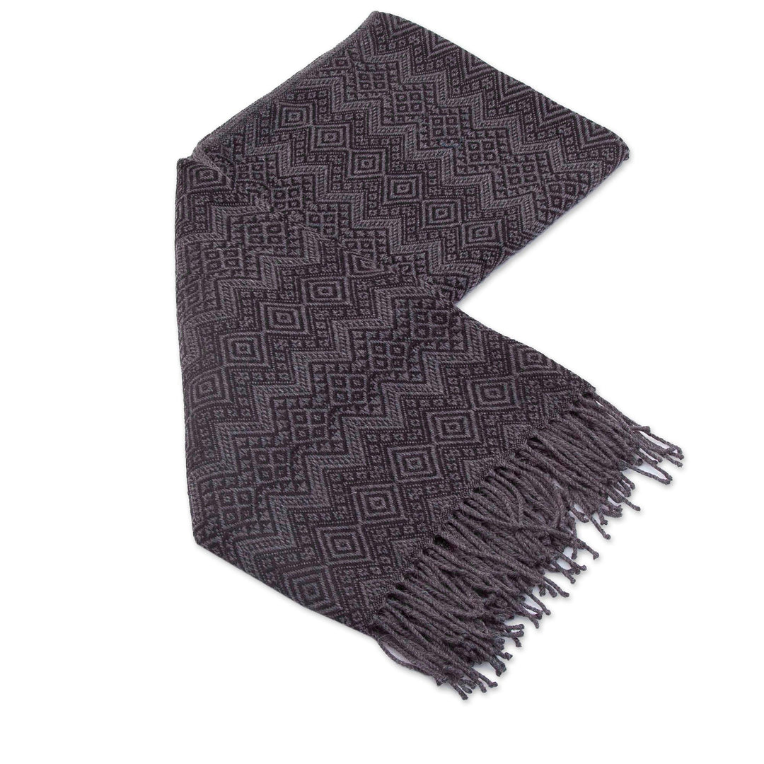 Throw Blanket with Diamond Motifs in Smoke and Black - Smoky Black Diamonds