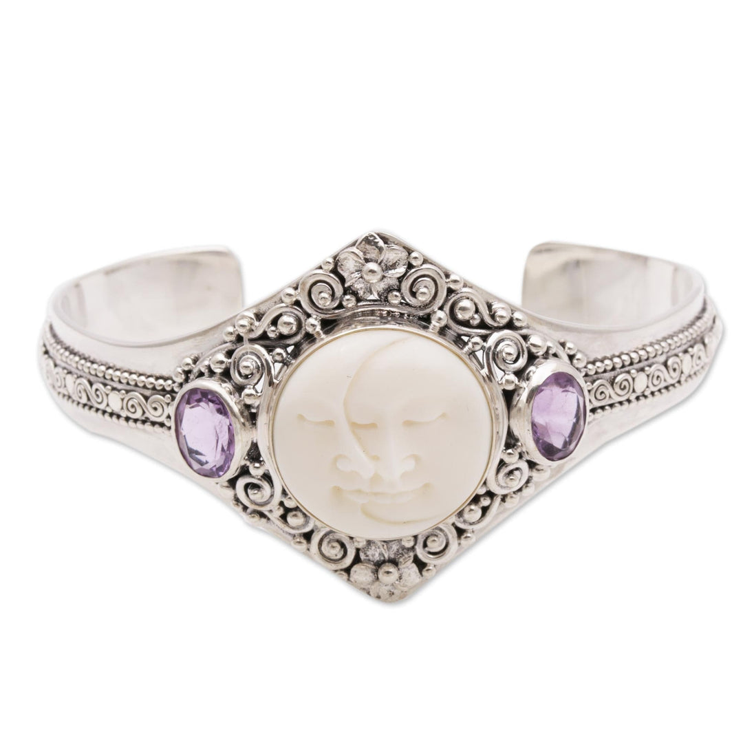 Artisan Crafted Amethyst Cuff Bracelet from Bali - Stellar Embrace