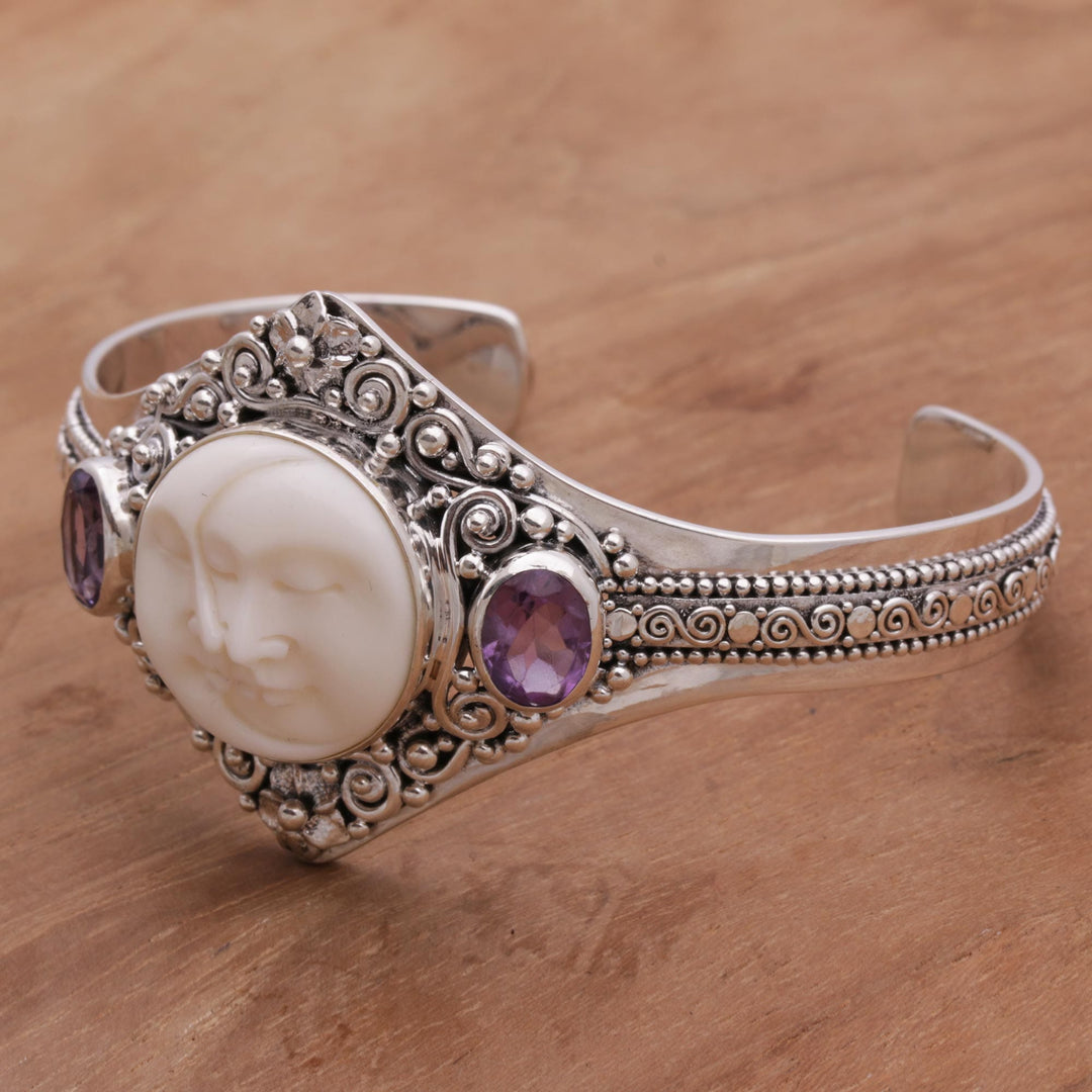 Artisan Crafted Amethyst Cuff Bracelet from Bali - Stellar Embrace