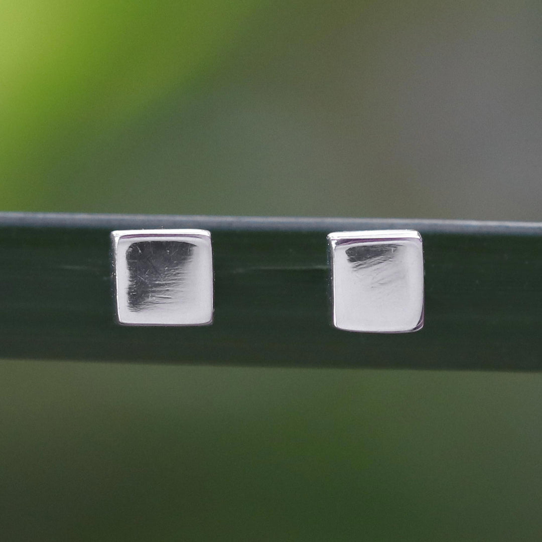 Handcrafted Sterling Silver Stud Earrings from Thailand - Silver Cubes