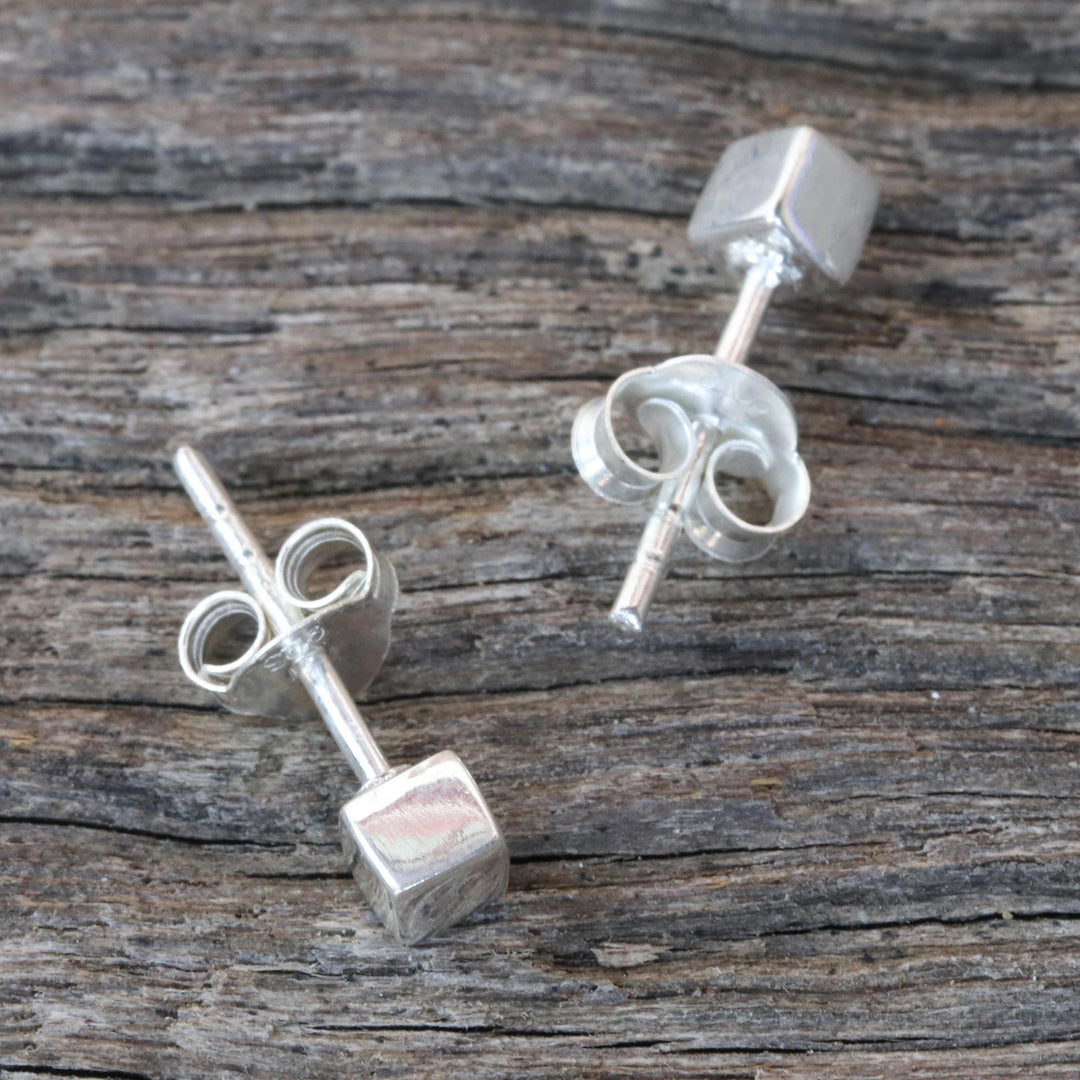 Handcrafted Sterling Silver Stud Earrings from Thailand - Silver Cubes